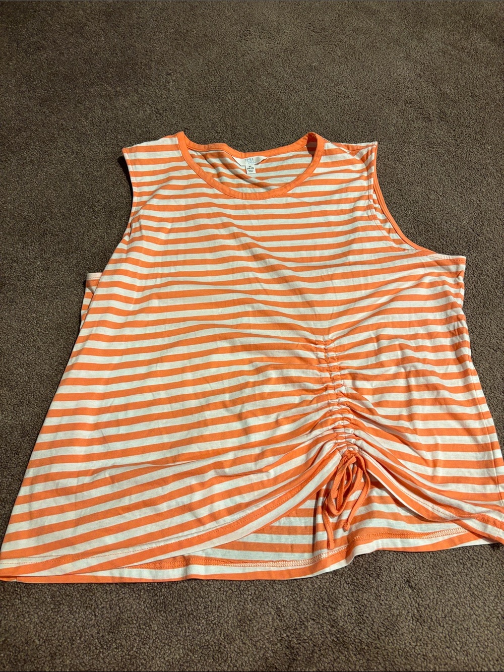 Time and Tru Orange & White Striped Ruched Tank Size XL